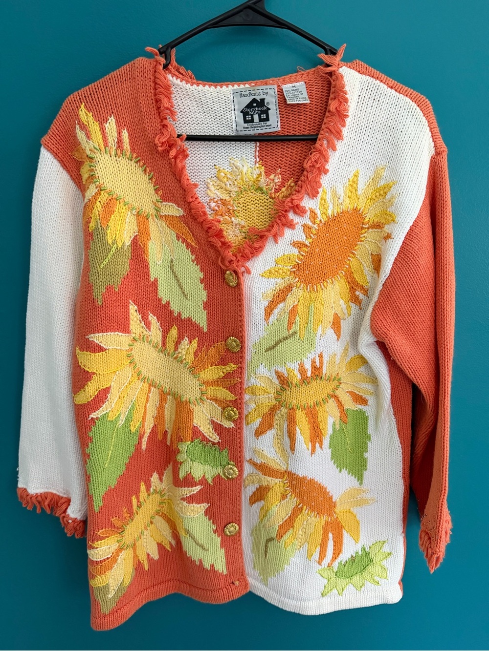 Storybook Knits Sunflower Cardigan Sweater - Orange, White, Yellow, Green